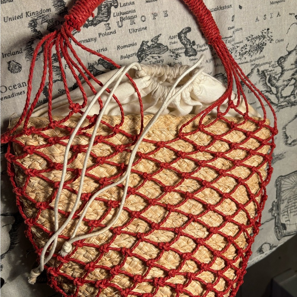 J. Crew Red Sedona Straw Basket Hand Bag - Picture 2 of 6